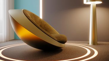 A cadeira de balanço UFO combina um caráter lúdico com um design marcante e elegante
